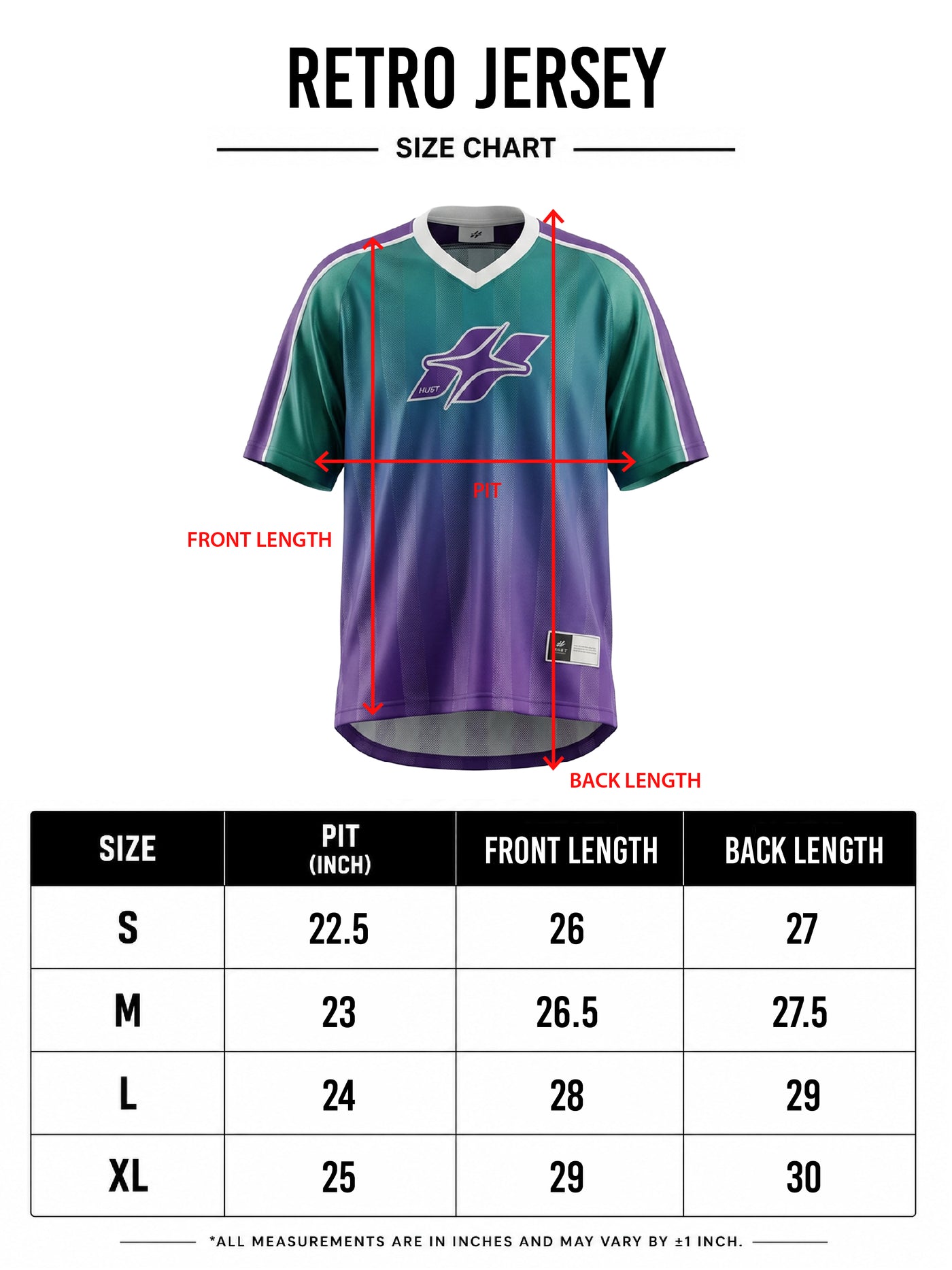 HUST Retro-Athletic Jersey - Blue-Beige size chart