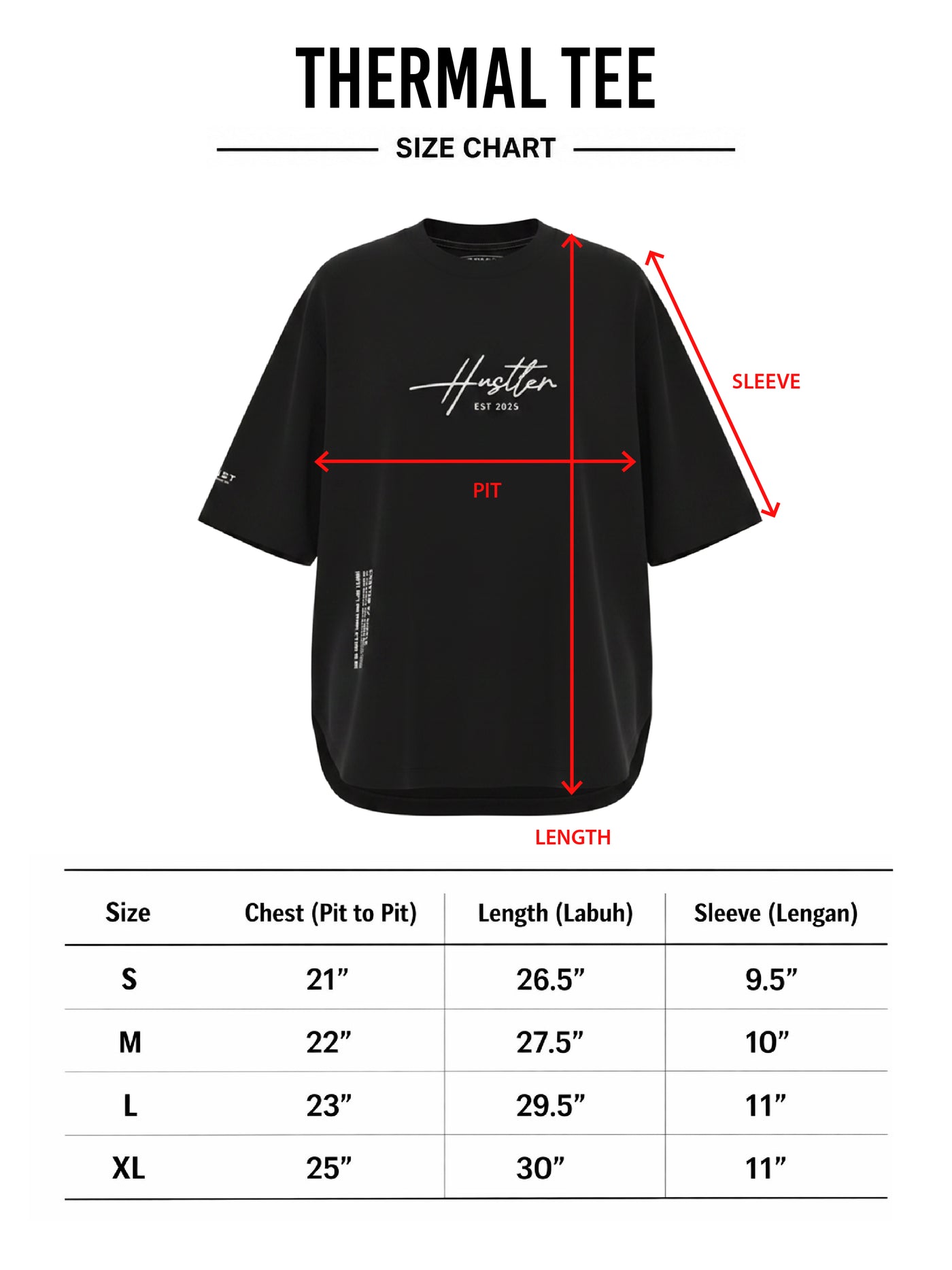 HUST Thermal-Regulating Crew size chart