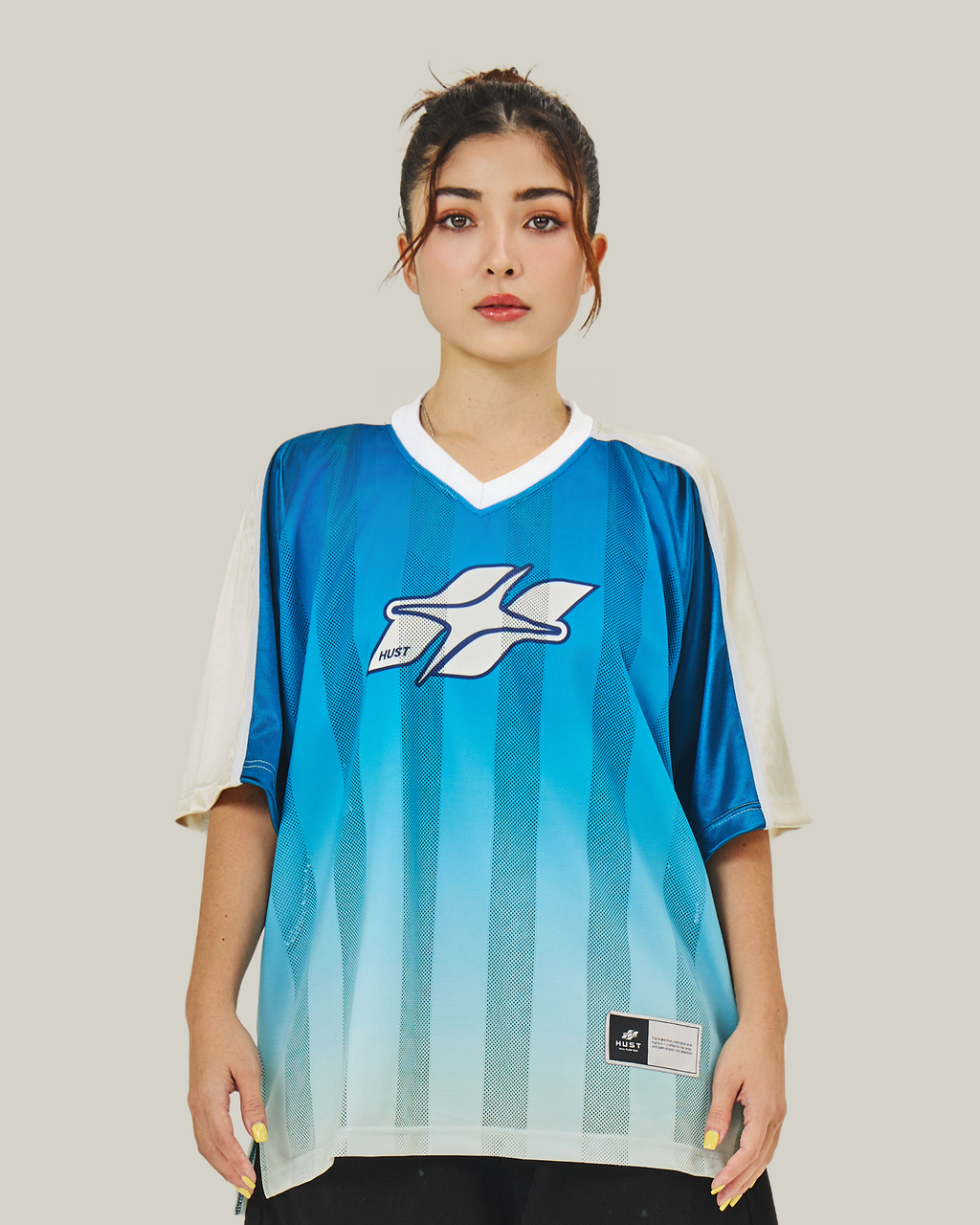 HUST Retro-Athletic Jersey - Blue-Beige